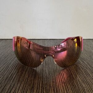 KAREN WAZEN SHIELD WRAP AROUND  "SKI" SUNGLASSES PINK Y2K EUC